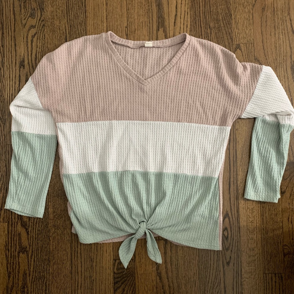 Waffle knit long sleeve tee